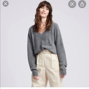 NAADAM Merino Wool Dark Gray Cashmere Blend V Neck Sweater